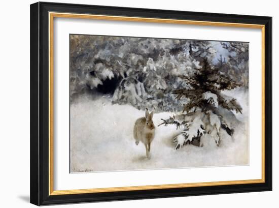 A Hare in the Snow, 1927-Bruno Andreas Liljefors-Framed Premium Giclee Print