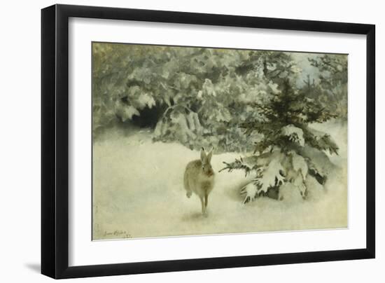 A Hare in the Snow-Bruno Liljefors-Framed Giclee Print