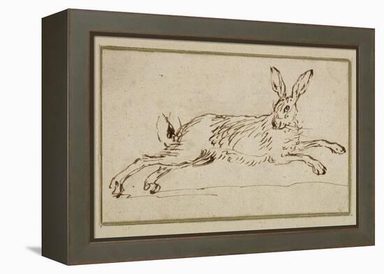 A Hare Running, with Ears Pricked (Pen and Ink on Paper)-James Seymour-Framed Premier Image Canvas