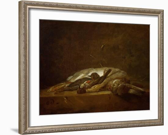 A Hare, Two Dead Thrushes, a Few Stalks of Straw on a Stone Table, Around 1750-Jean-Baptiste Simeon Chardin-Framed Giclee Print