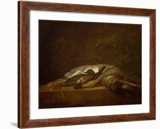 A Hare, Two Dead Thrushes, a Few Stalks of Straw on a Stone Table, Around 1750-Jean-Baptiste Simeon Chardin-Framed Giclee Print