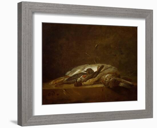 A Hare, Two Dead Thrushes, a Few Stalks of Straw on a Stone Table, Around 1750-Jean-Baptiste Simeon Chardin-Framed Giclee Print