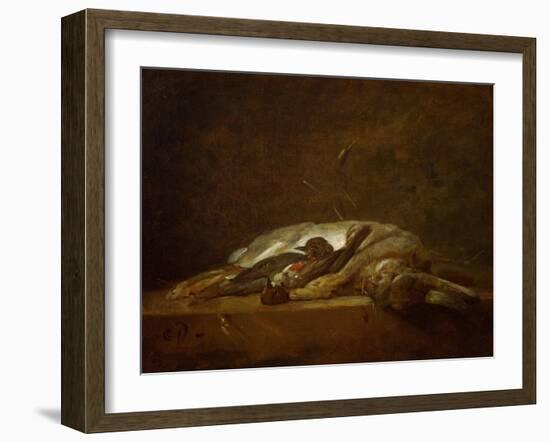 A Hare, Two Dead Thrushes, a Few Stalks of Straw on a Stone Table, Around 1750-Jean-Baptiste Simeon Chardin-Framed Giclee Print