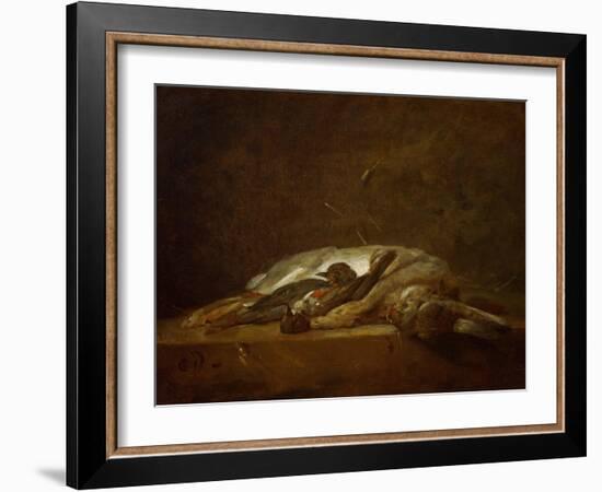 A Hare, Two Dead Thrushes, a Few Stalks of Straw on a Stone Table, Around 1750-Jean-Baptiste Simeon Chardin-Framed Giclee Print