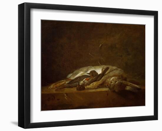 A Hare, Two Dead Thrushes, a Few Stalks of Straw on a Stone Table, Around 1750-Jean-Baptiste Simeon Chardin-Framed Giclee Print