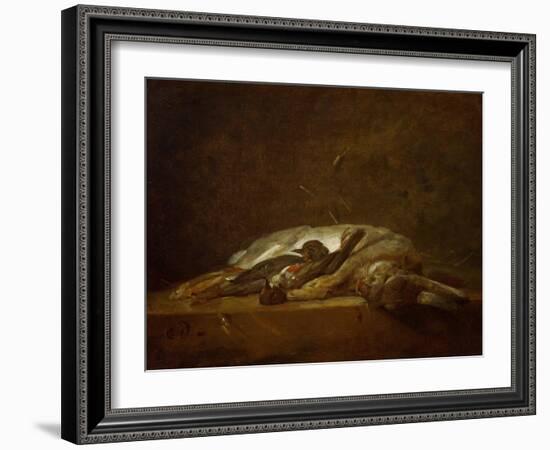 A Hare, Two Dead Thrushes, a Few Stalks of Straw on a Stone Table, Around 1750-Jean-Baptiste Simeon Chardin-Framed Giclee Print