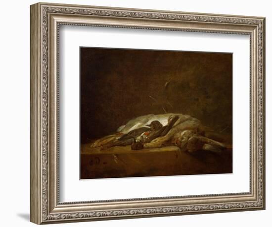 A Hare, Two Dead Thrushes, a Few Stalks of Straw on a Stone Table, Around 1750-Jean-Baptiste Simeon Chardin-Framed Giclee Print