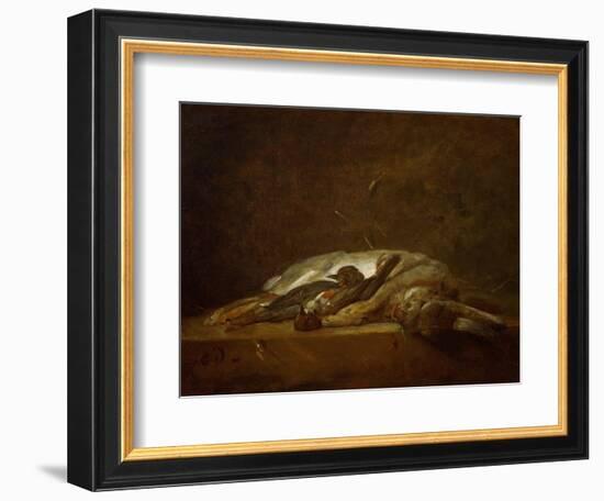 A Hare, Two Dead Thrushes, a Few Stalks of Straw on a Stone Table, Around 1750-Jean-Baptiste Simeon Chardin-Framed Giclee Print