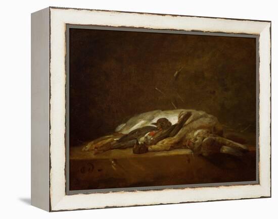 A Hare, Two Dead Thrushes, a Few Stalks of Straw on a Stone Table, Around 1750-Jean-Baptiste Simeon Chardin-Framed Premier Image Canvas