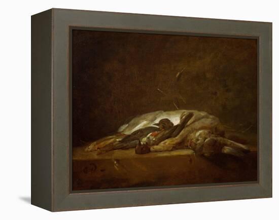 A Hare, Two Dead Thrushes, a Few Stalks of Straw on a Stone Table, Around 1750-Jean-Baptiste Simeon Chardin-Framed Premier Image Canvas