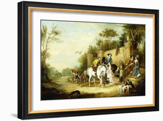 A Hawking Party Setting Out from the Steps of a Country House, 1828-Francis Calcraft Turner-Framed Giclee Print