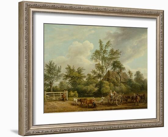 A Hay Cart Wit Farm Labourers and Cattle near Easton Park, Suffolk (Oil on Canvas)-Paul Sandby-Framed Giclee Print