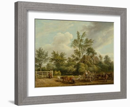 A Hay Cart Wit Farm Labourers and Cattle near Easton Park, Suffolk (Oil on Canvas)-Paul Sandby-Framed Giclee Print