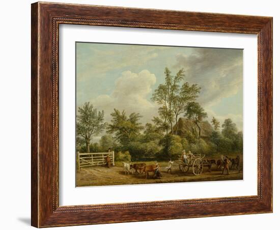 A Hay Cart Wit Farm Labourers and Cattle near Easton Park, Suffolk (Oil on Canvas)-Paul Sandby-Framed Giclee Print