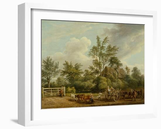 A Hay Cart Wit Farm Labourers and Cattle near Easton Park, Suffolk (Oil on Canvas)-Paul Sandby-Framed Giclee Print