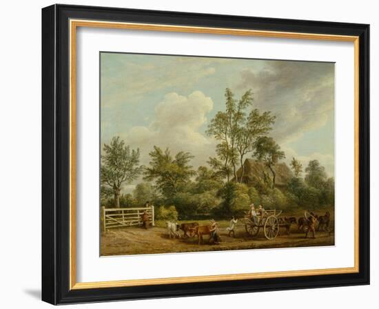 A Hay Cart Wit Farm Labourers and Cattle near Easton Park, Suffolk (Oil on Canvas)-Paul Sandby-Framed Giclee Print