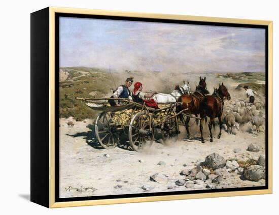 A Haycart, a Shepherd and His Flock on a Country Lane-Alfred von Kowalski-Wierusz-Framed Premier Image Canvas