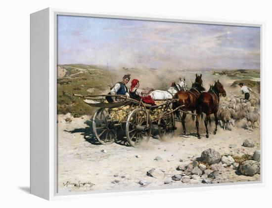 A Haycart, a Shepherd and His Flock on a Country Lane-Alfred von Kowalski-Wierusz-Framed Premier Image Canvas