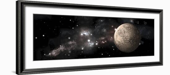 A Heavily Cratered Moon Alone in Deep Space-null-Framed Art Print