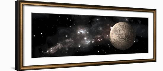 A Heavily Cratered Moon Alone in Deep Space-null-Framed Art Print