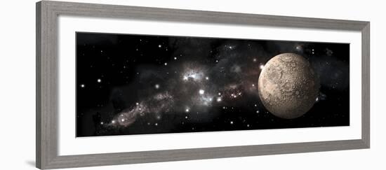 A Heavily Cratered Moon Alone in Deep Space-null-Framed Art Print