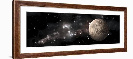 A Heavily Cratered Moon Alone in Deep Space-null-Framed Art Print