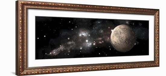 A Heavily Cratered Moon Alone in Deep Space-null-Framed Art Print