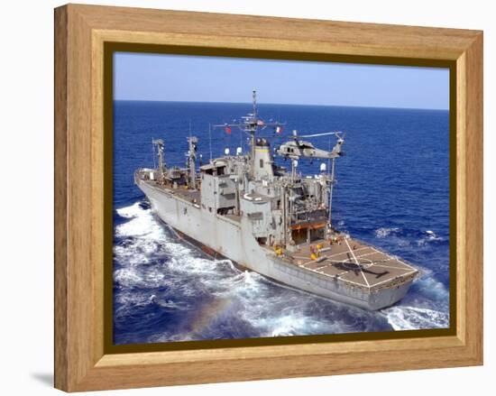 A Helicopter Clears the Flight Deck of Military Sealift Command Ammunition Ship Usns Flint-Stocktrek Images-Framed Premier Image Canvas