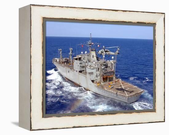 A Helicopter Clears the Flight Deck of Military Sealift Command Ammunition Ship Usns Flint-Stocktrek Images-Framed Premier Image Canvas