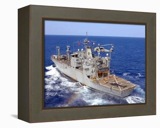 A Helicopter Clears the Flight Deck of Military Sealift Command Ammunition Ship Usns Flint-Stocktrek Images-Framed Premier Image Canvas