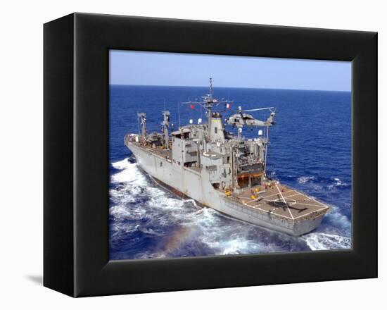 A Helicopter Clears the Flight Deck of Military Sealift Command Ammunition Ship Usns Flint-Stocktrek Images-Framed Premier Image Canvas