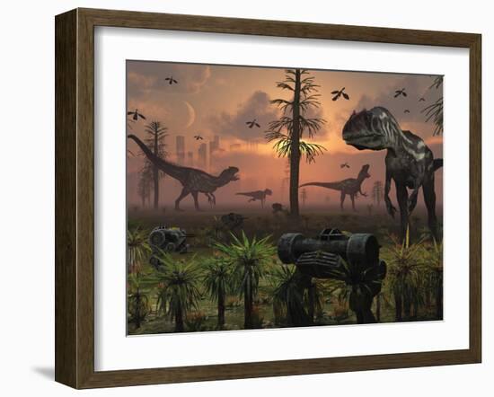 A Herd of Allosaurus Dinosaur Cause Chaos-Stocktrek Images-Framed Photographic Print