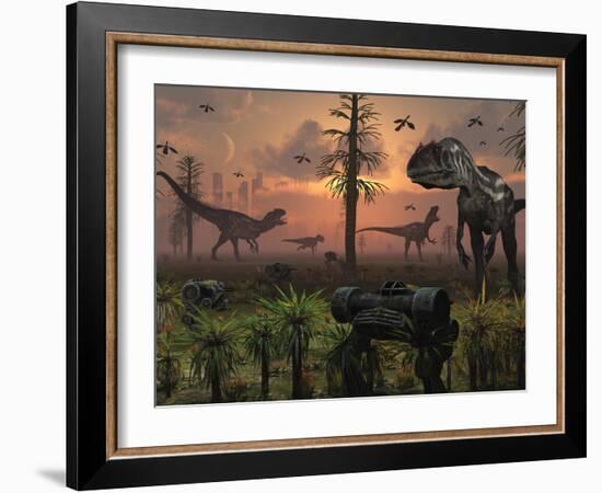 A Herd of Allosaurus Dinosaur Cause Chaos-Stocktrek Images-Framed Photographic Print