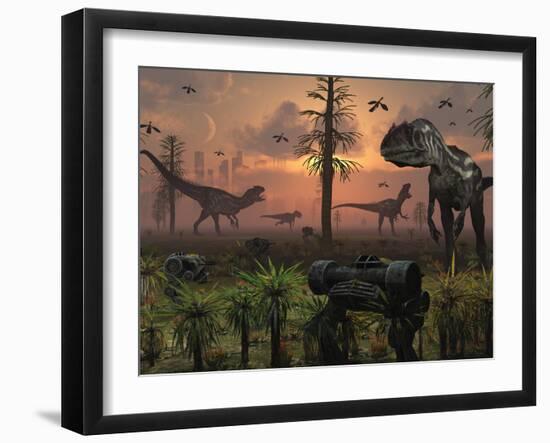 A Herd of Allosaurus Dinosaur Cause Chaos-Stocktrek Images-Framed Photographic Print