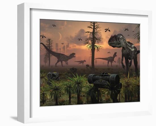 A Herd of Allosaurus Dinosaur Cause Chaos-Stocktrek Images-Framed Photographic Print