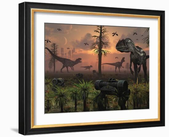 A Herd of Allosaurus Dinosaur Cause Chaos-Stocktrek Images-Framed Photographic Print