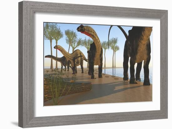 A Herd of Apatosaurus Dinosaurs-null-Framed Premium Giclee Print