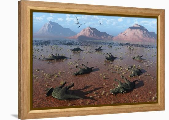 A Herd of Dead Centrosaurus Dinosaurs Killed by a Flash Flood-null-Framed Stretched Canvas