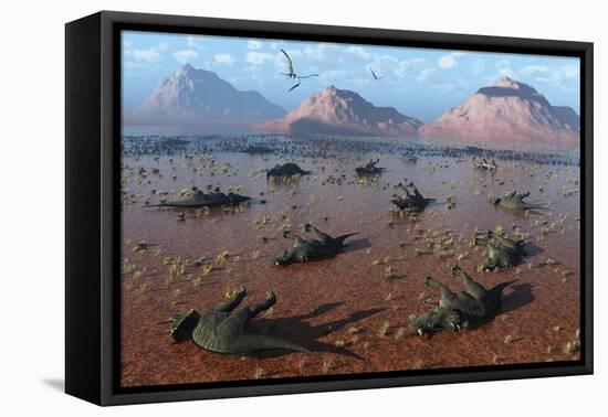 A Herd of Dead Centrosaurus Dinosaurs Killed by a Flash Flood-null-Framed Stretched Canvas