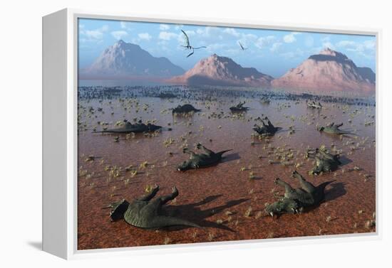 A Herd of Dead Centrosaurus Dinosaurs Killed by a Flash Flood-null-Framed Stretched Canvas