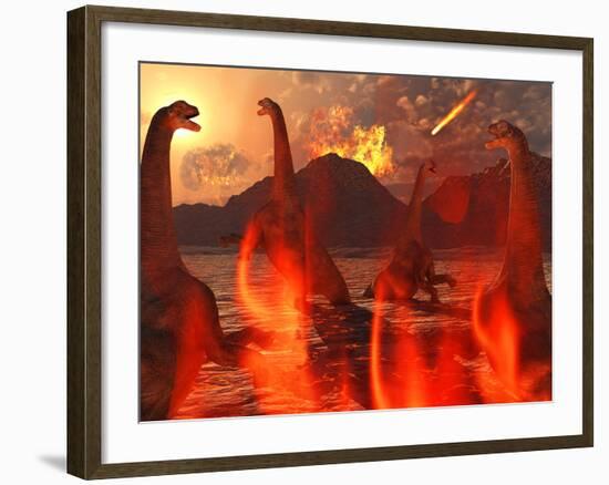 A Herd of Dinosaurs Struggle For Survival During the End of Time-Stocktrek Images-Framed Photographic Print