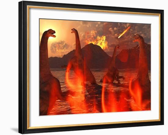 A Herd of Dinosaurs Struggle For Survival During the End of Time-Stocktrek Images-Framed Photographic Print