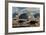 A Herd of Dinosaurs Walk Past a Flying Saucer Lodged into the Ground-null-Framed Art Print