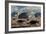 A Herd of Dinosaurs Walk Past a Flying Saucer Lodged into the Ground-null-Framed Art Print