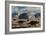 A Herd of Dinosaurs Walk Past a Flying Saucer Lodged into the Ground-null-Framed Premium Giclee Print