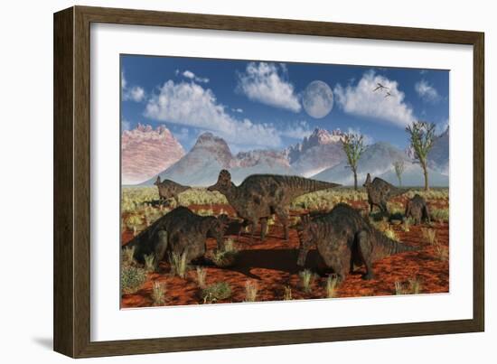 A Herd of Duckbilled Corythosaurus Dinosaurs-null-Framed Art Print