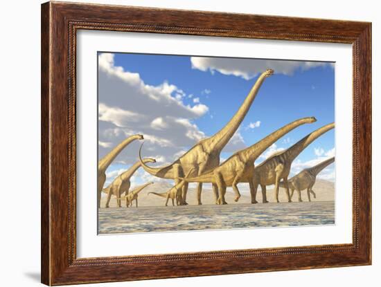 A Herd of Sauroposeidon Dinosaurs-Stocktrek Images-Framed Art Print