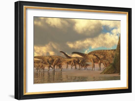 A Herd of Spinosphorosaurus-Stocktrek Images-Framed Art Print