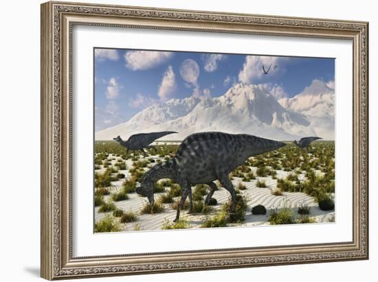 A Herd of Velafrons Hadrosaurid Dinosaurs During the Cretaceous Period-Stocktrek Images-Framed Art Print