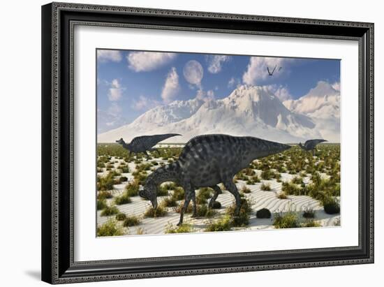 A Herd of Velafrons Hadrosaurid Dinosaurs During the Cretaceous Period-Stocktrek Images-Framed Art Print